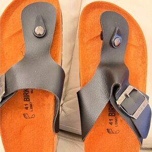 Birkenstock Black Straps with Orange Footbed Sandals
